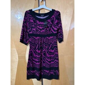 Max & Cleo Womens Dress M Medium Purple Black 3/4 Sleeved Rose Wine New